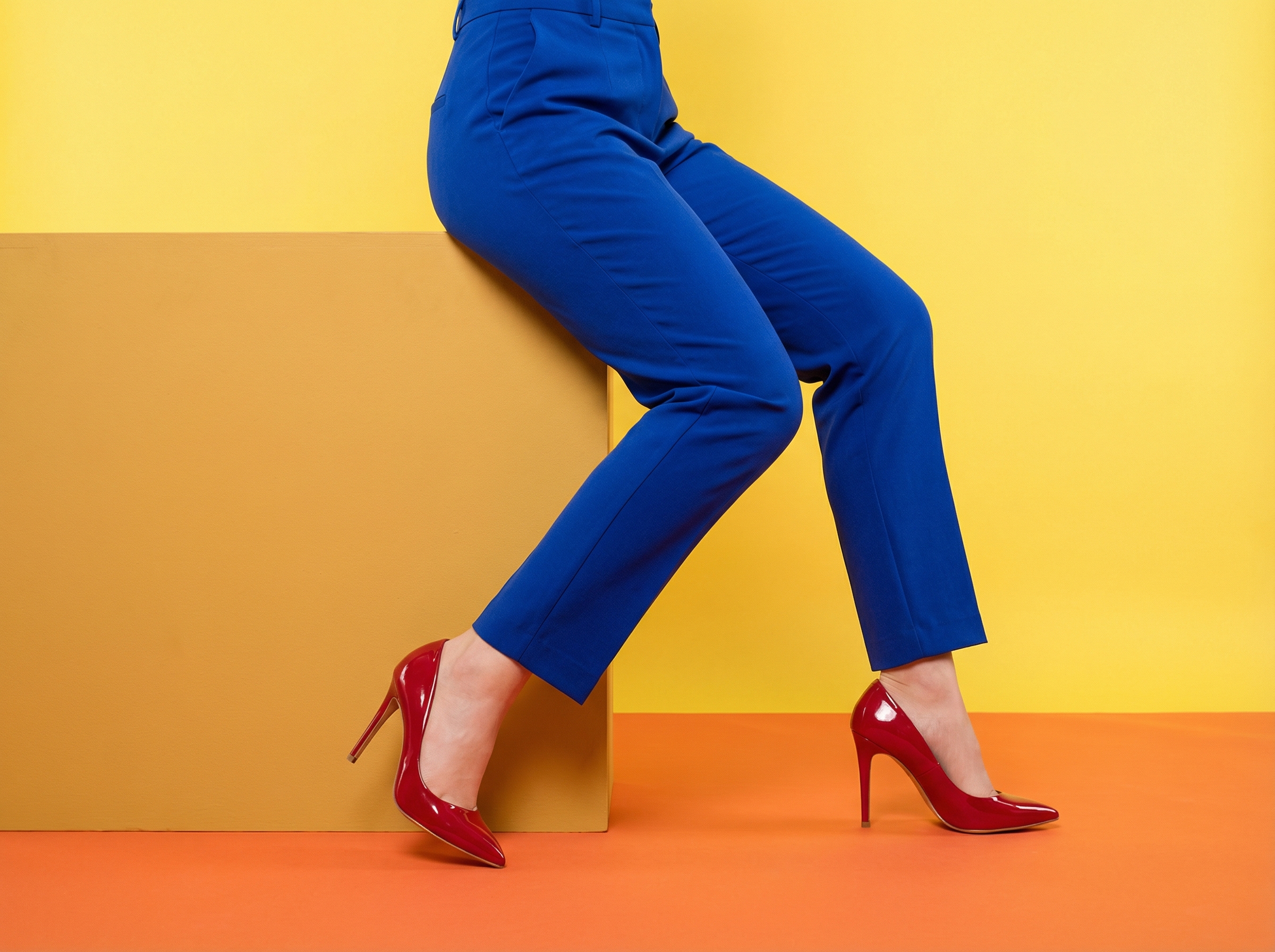 Cobalt Trousers, Red Heels